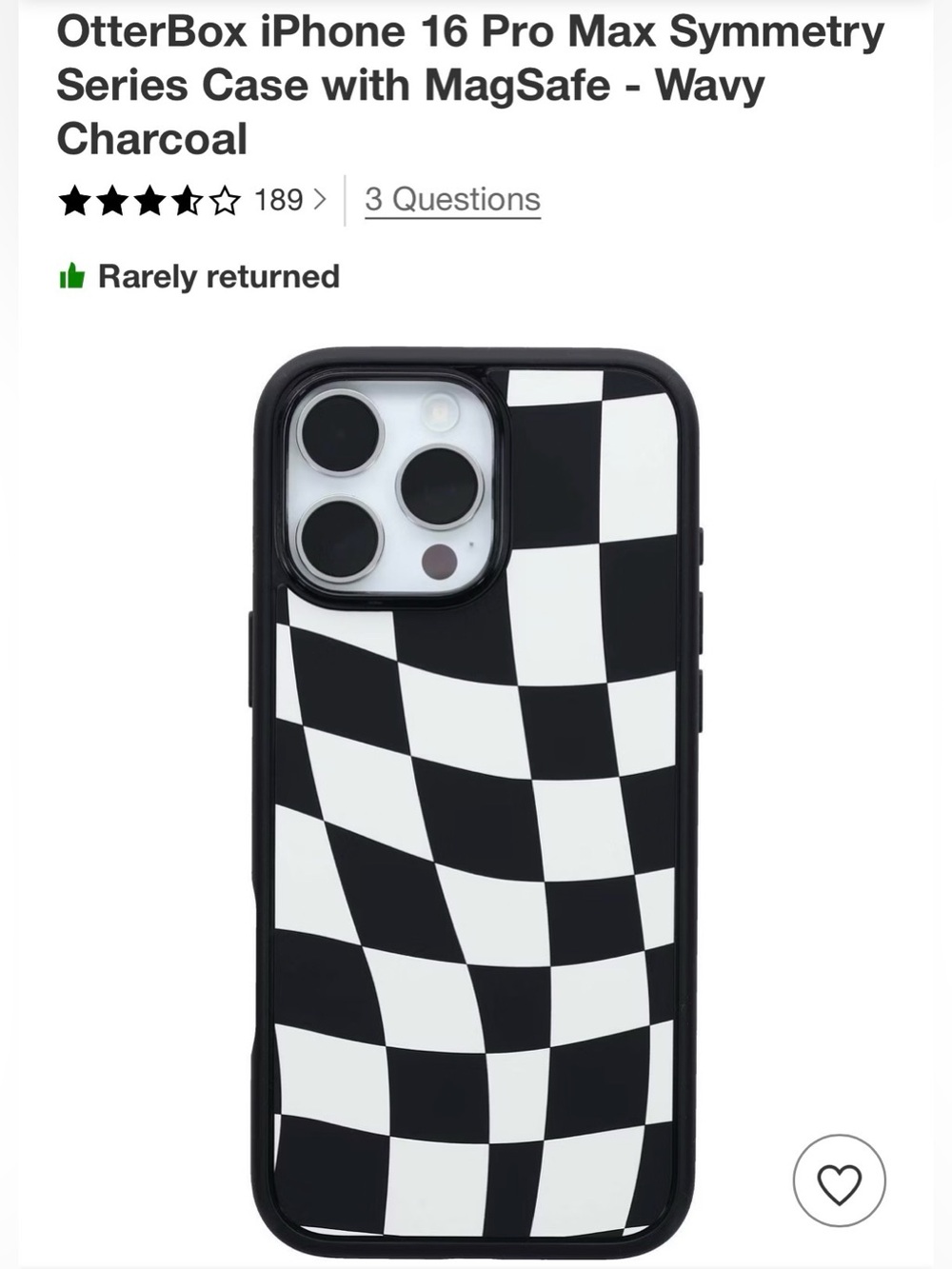OtterBox iPhone 16 pro Max Case with Black & White Wavy Checkered Pattern